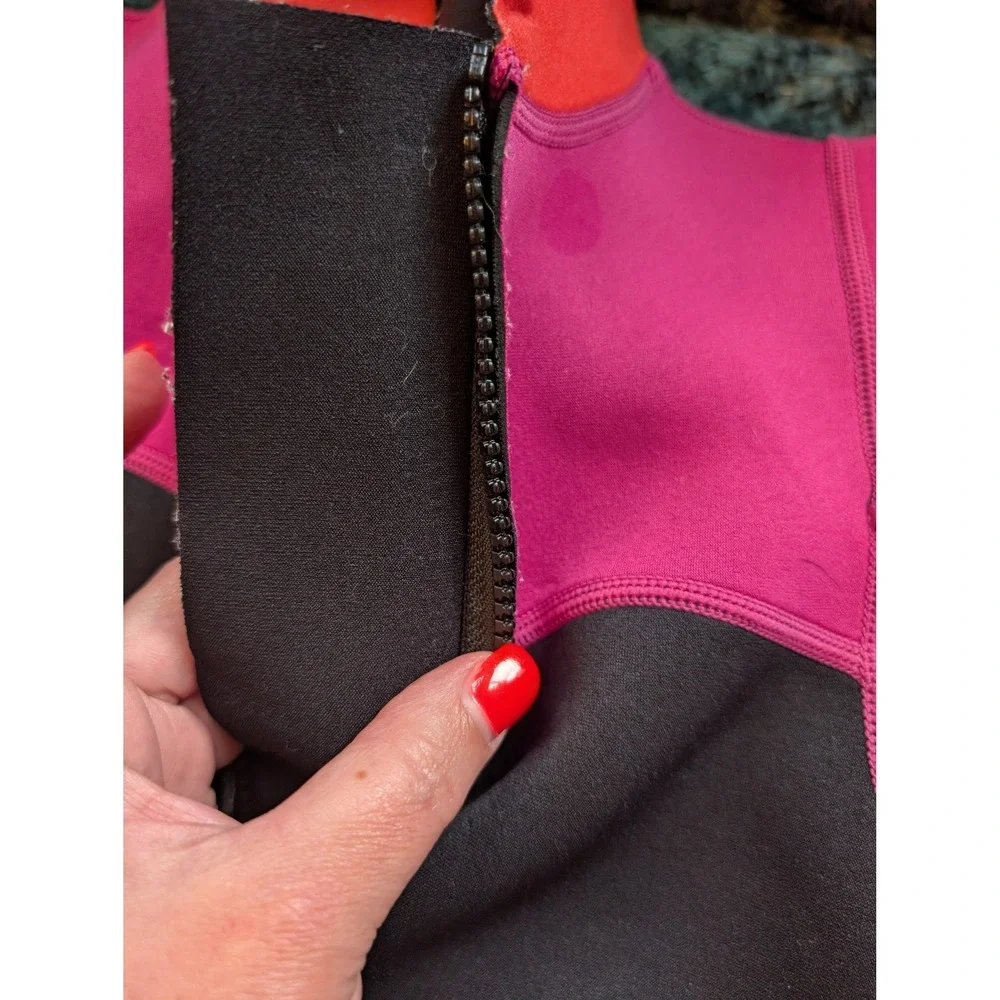 Lemorecn Kids Wetsuit Top Long Sleeve Neoprene Zip Front Colorblock Pink Size 6